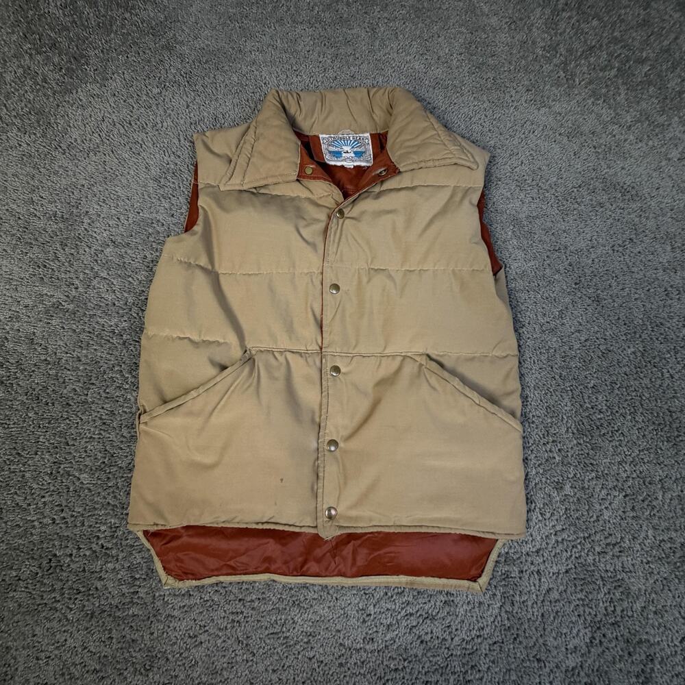 Vintage William Barry Struggle Gear Vest Mens Medium Beige Down Puffer Snap USA